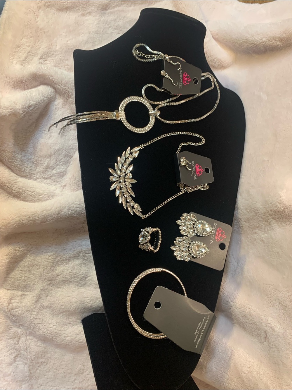 paparazzi Silver Crystal Statement Jewelry Set